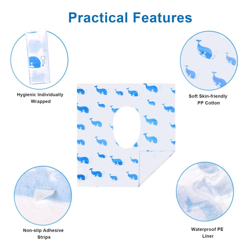 CHFONG 20 Pack Toilet Seat Covers Disposable, Extra Large Disposable Toilet Seat Covers for Adults, Individually Wrapped Potty Training Liners with Non-Slip Adhesives for Kids in Home, Restrooms&Travel -Blue - Image 5